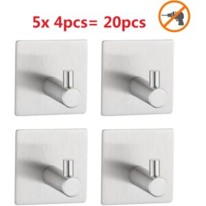 5x 4 pieza Percha Gancho adhesivo gancho de pared de baño acero inoxidable , Toallero con cinta, hogar y oficina, autoadhesivo - Auralum