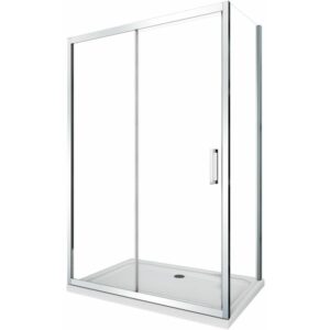Cabina de ducha angular 6 mm compuesta por dos lados H.190, una pared lateral fija y una puerta corredera - 77,5-80 fija x 155-160 corredera