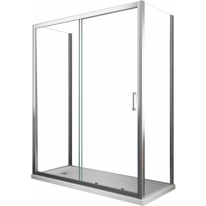 Cabina de ducha compuesta por tres lados de 6 mm H.190 con dos paredes fijas y una puerta corredera -70 fija x 170 corredera