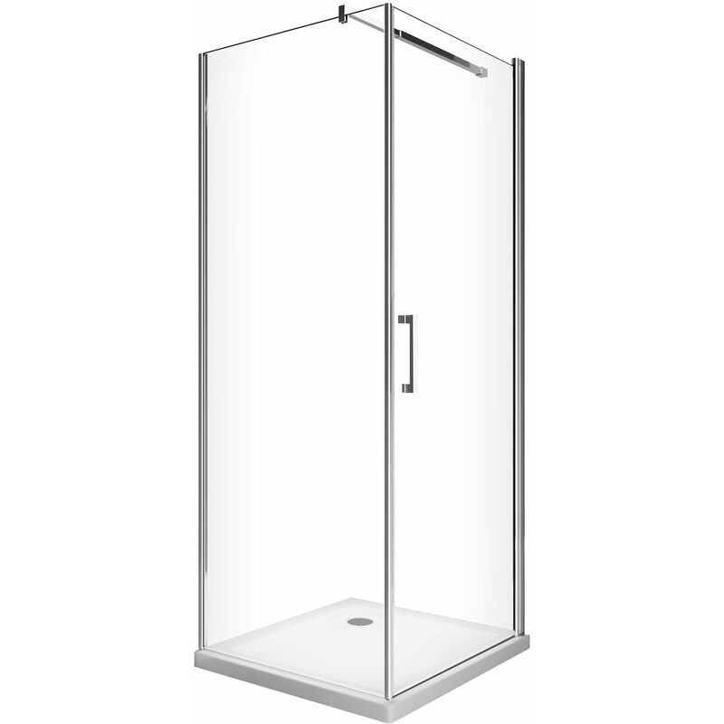 Cabina de ducha de 8 mm con puerta batiente y pared lateral fija H.200 - 90 puerta x 75 fija