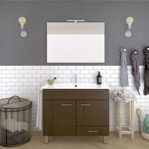 Conjunto de baño THOR económico, Mueble de baño, lavabo y espejo ¡¡Con toallero de regalo!! Varios colores y medidas en Marrón 60CM