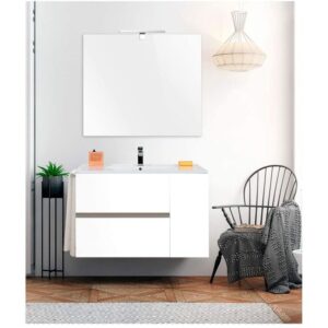 Conjunto suspendido de baño HEIMDALL con Mueble de diseño suspendido, lavabo y espejo ¡¡Con toallero de regalo!! Disponible en varias medidas y