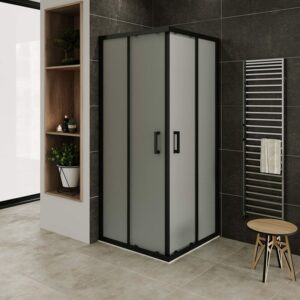 Mampara de ducha con perfiles negros vidro satinado de seguradidad 6mm, altura 185 cm DK79 - 75x75 cm