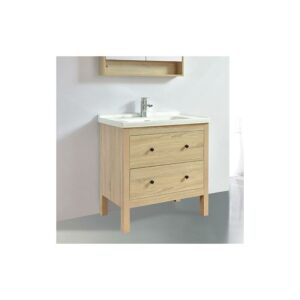 Mueble de baño TYPO 80 cm acabado en fibra de madera roble con lavabo de cerámica