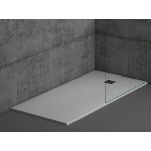 Plato de ducha de resina Color Blanco textura pizarra natural extraplano de 2,5 ctms de espesor 90 x 150 cm.