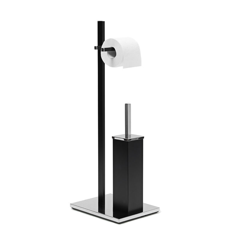 Relaxdays - - Portarrollos con escobillero, 73 x 21.5 x 27.5 cm, acero cromado, cuarto de baño, 2.8 Kg, color negro