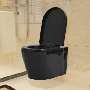 Inodoro de pared cerámica negro - Negro - Vidaxl
