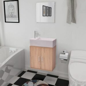 Conjunto de Muebles de Baño y Lavabo 3 Piezas Beige - Beige - Vidaxl