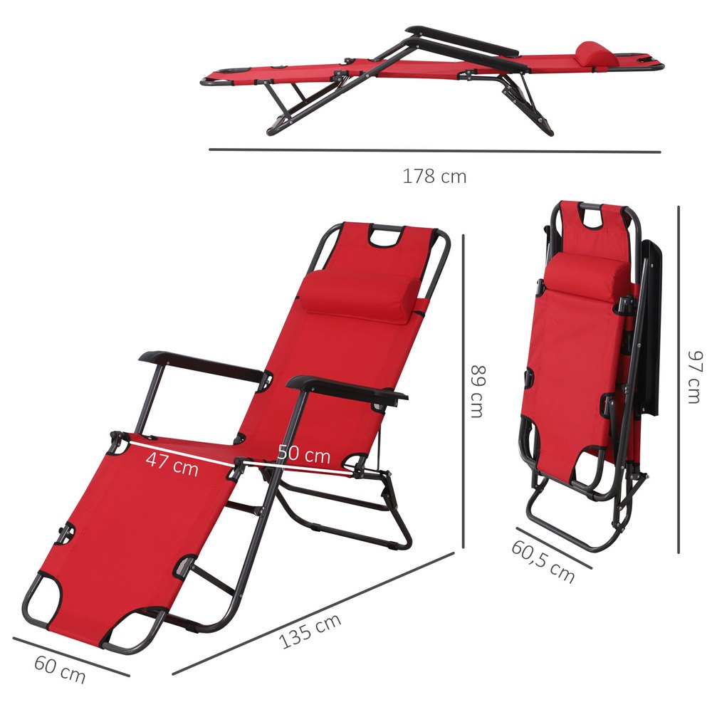 Outsunny Tumbona Reclinable Y Plegable 135x60x89 Cm One Size - Imagen 3