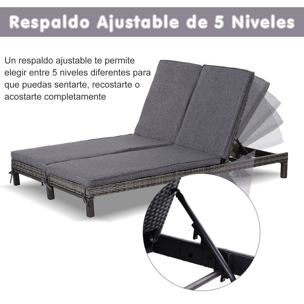 Outsunny Conjunto De Tumbonas Para Piscina 2 Asientos 195x120x28 Cm One Size - Imagen 4