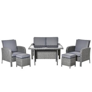 Outsunny Conjunto De Muebles De Jardín 6 Piezas Con Mesa De Centro Sofá Doble 2 Sillones Individuales 2 Taburetes One Size