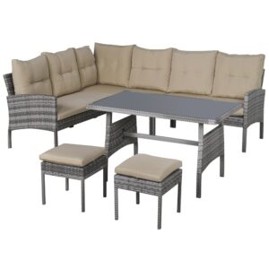 Outsunny Conjunto De Muebles De Jardín 6 Piezas De Ratán Juego De Sofás De 2 Plazas Taburete Y Mesa De Comedor One Size