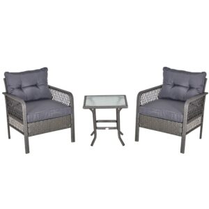 Outsunny Conjunto De Muebles De Ratán 3 Pieza 2 Sillones 65x66x75 Cm Y 1 Mesa 50x50x50 Cm De Vidrio Templado One Size