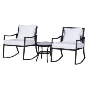 Outsunny Conjunto De Jardín De Ratán Con Mesa Vidrio Templado 51x46cm Y 2 Sillas Mecedoras 65.5x73.5x84.5cm One Size