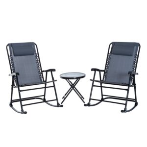 Outsunny Set De Muebles De Jardín Mesa Redonda 46x49 Cm Y 2 Sillas Mecedoras 68x90x106 Cm Plegables One Size