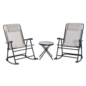 Outsunny Set De Muebles De Jardín Mesa Redonda 46x49 Cm Y 2 Sillas Mecedoras 68x90x106 Cm Plegables One Size