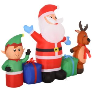 Homcom Papá Noel Hinchable Elfo Y Reno Con 6 Luces Led One Size