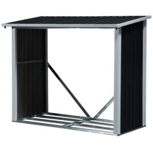 Outsunny Caseta Para Leña Con Techo Inclinado 1.3 M² 182x89x136/148 cm