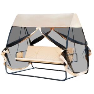 Outsunny Columpio De Jardín De 3 Plazas Con Mosquitera Convertible En Cama One Size