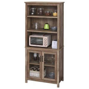 Homcom Armario Con Puertas De Vidrio Y Estante Abierto De 3 Niveles One Size