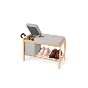 Domo Pack Living Banco Bambú Con Cesto Almacenaje Y Repisa Para Zapatos 70.5x48x36 Cm One Size Brown / Grey