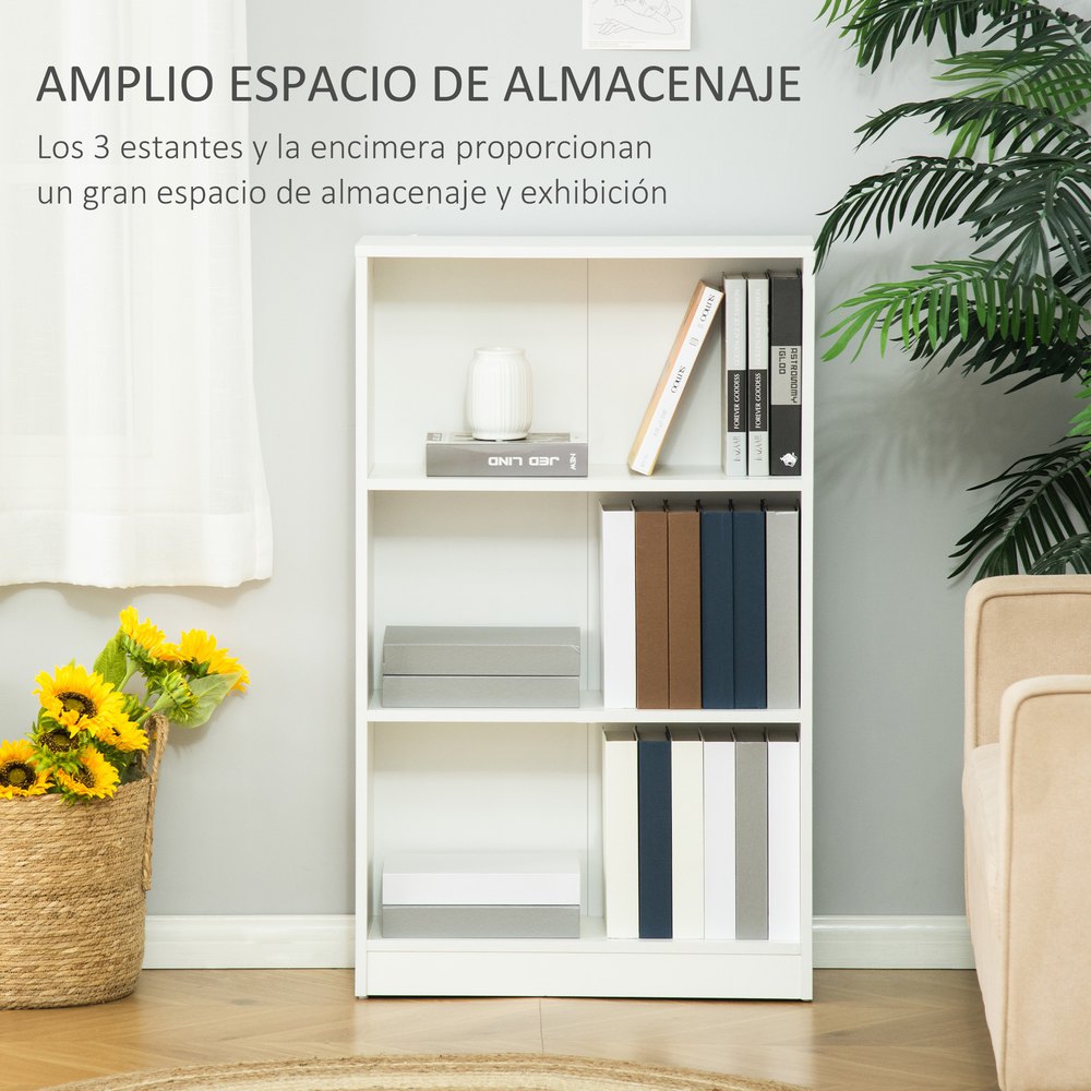 Homcom Estanteria Libreria Con 3 Compartimentos De Almacenaje 62.2x24x102.4 Cm One Size - Imagen 4