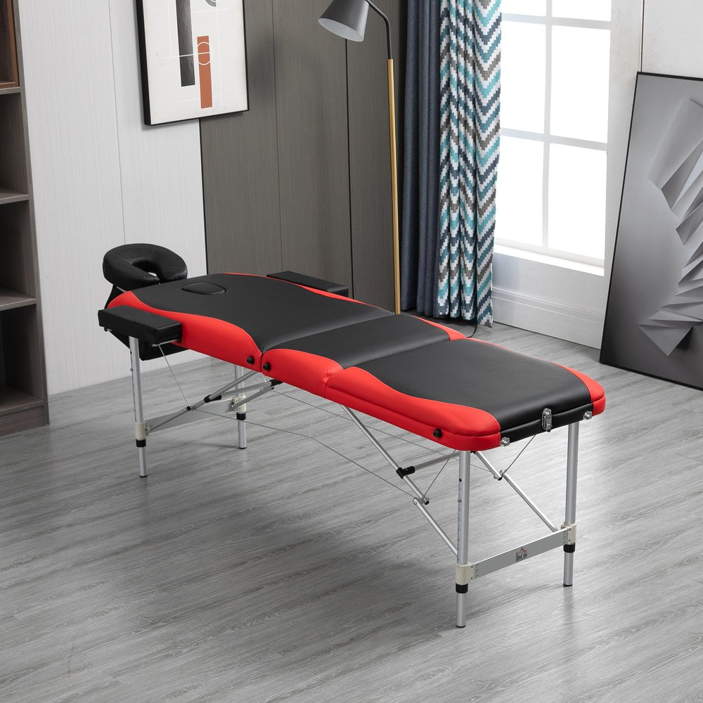 Homcom Camilla De Masaje Plegable Y Portátil 215x60x61-84cm Mesa Ajustable En Altura Con Reposacabezas Y Apoyabrazos Para Tatuaje Fisioterapia Negro Y Rojo One Size - Imagen 2