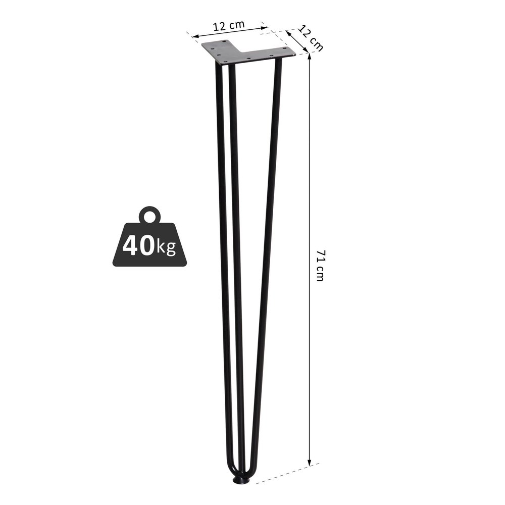 Homcom Conjunto De 4 Patas Para Mesa De Estilo Industrial Y Diseño Horquilla Con Protectores Anti-arañazos De Goma 12x12x71cm Tornillos De Montaje Incluidos One Size - Imagen 3