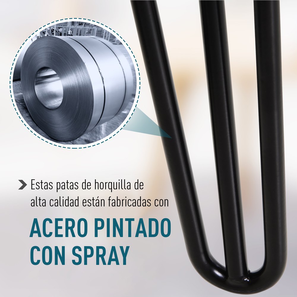 Homcom Conjunto De 4 Patas Para Mesa De Estilo Industrial Y Diseño Horquilla Con Protectores Anti-arañazos De Goma 12x12x71cm Tornillos De Montaje Incluidos One Size - Imagen 5