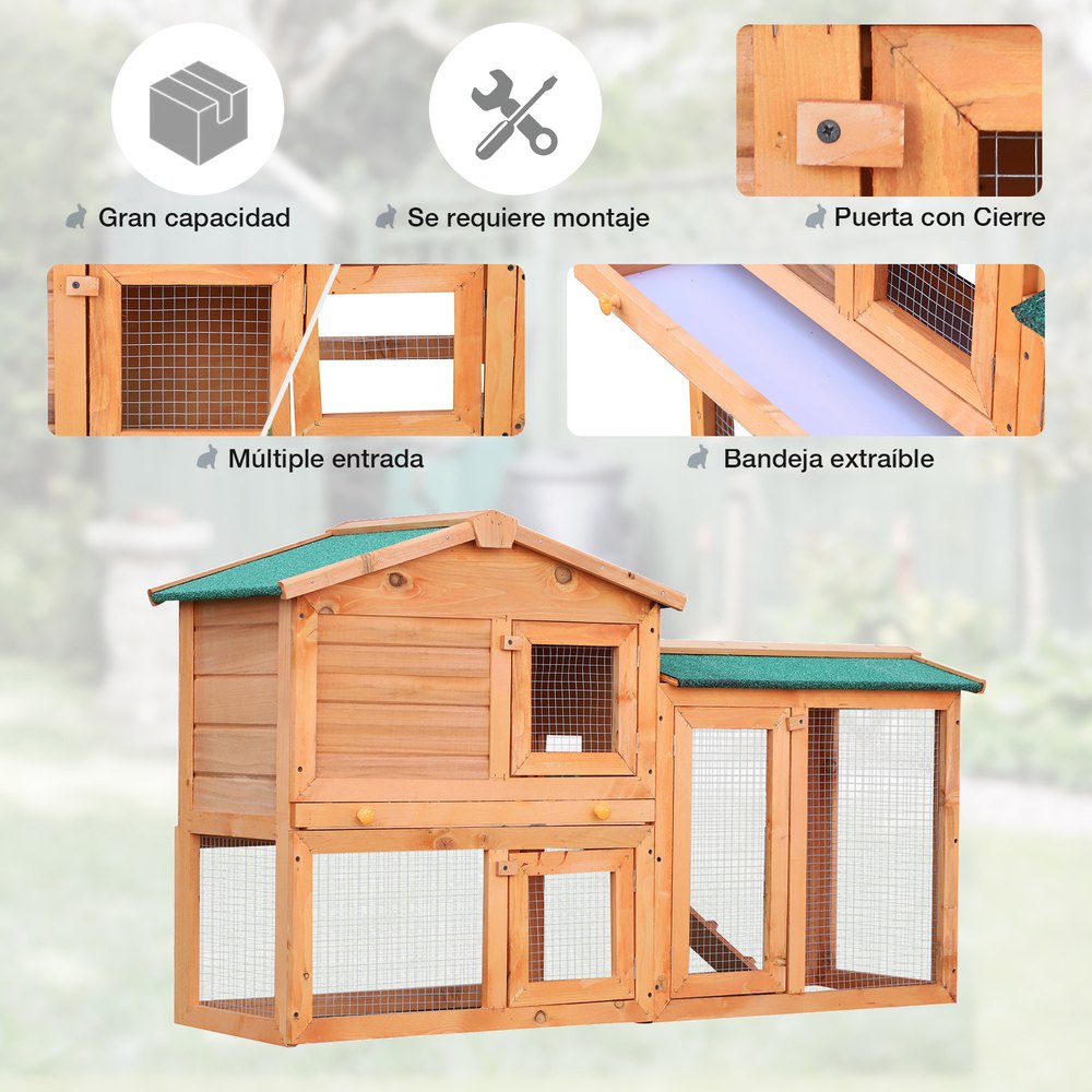 Pawhut Conejera Para Exterior Jaula De Conejos Centro De Actividades Espacioso Resistente Al Agua Con Cajón Extraíble Bisagras De Metal Fuerte Seguro Malla One Size - Imagen 5