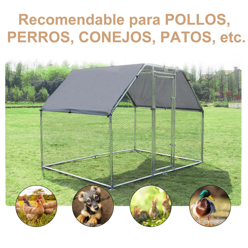 Pawhut Gallinero De Exterior 2,8x1,9x1,95 M Jaula Con Cerradura Para Aves De Corral De Metal Galvanizado Y Cubierta Oxford One Size - Imagen 6