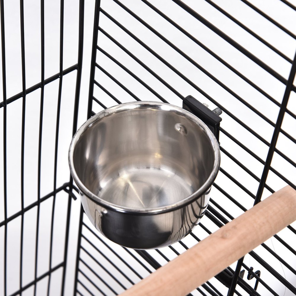 Pawhut Jaula Para Pájaros Con Soporte Y Ruedas Bandeja Extraíble 2 Comederos Repisa Inferior Metal Para Canarios Periquitos Loros 53x53x147 Cm Negro One Size - Imagen 4