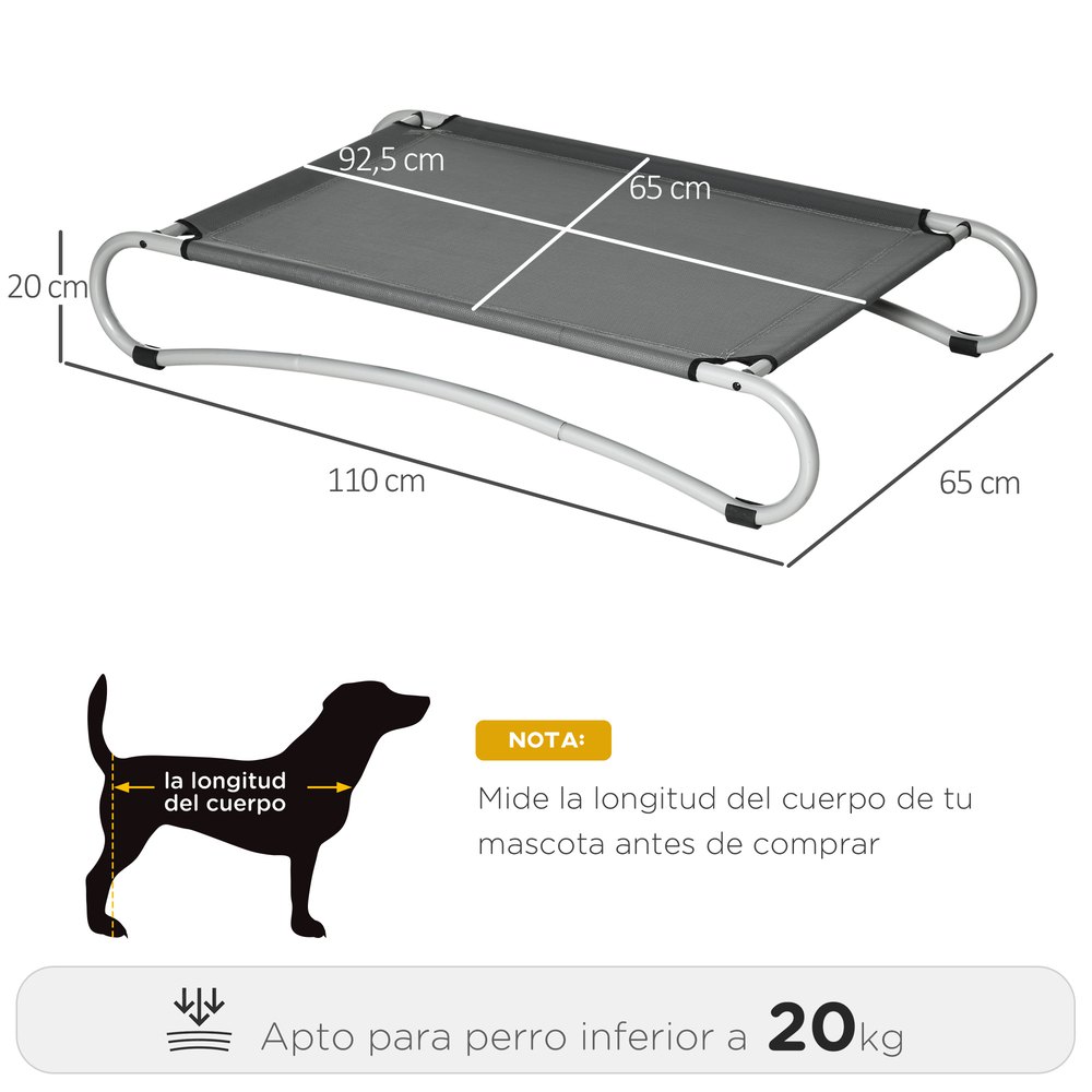 Pawhut Cama Elevada Perros Y Gatos D04-215 110 x 65 x 20 cm Grey - Imagen 3