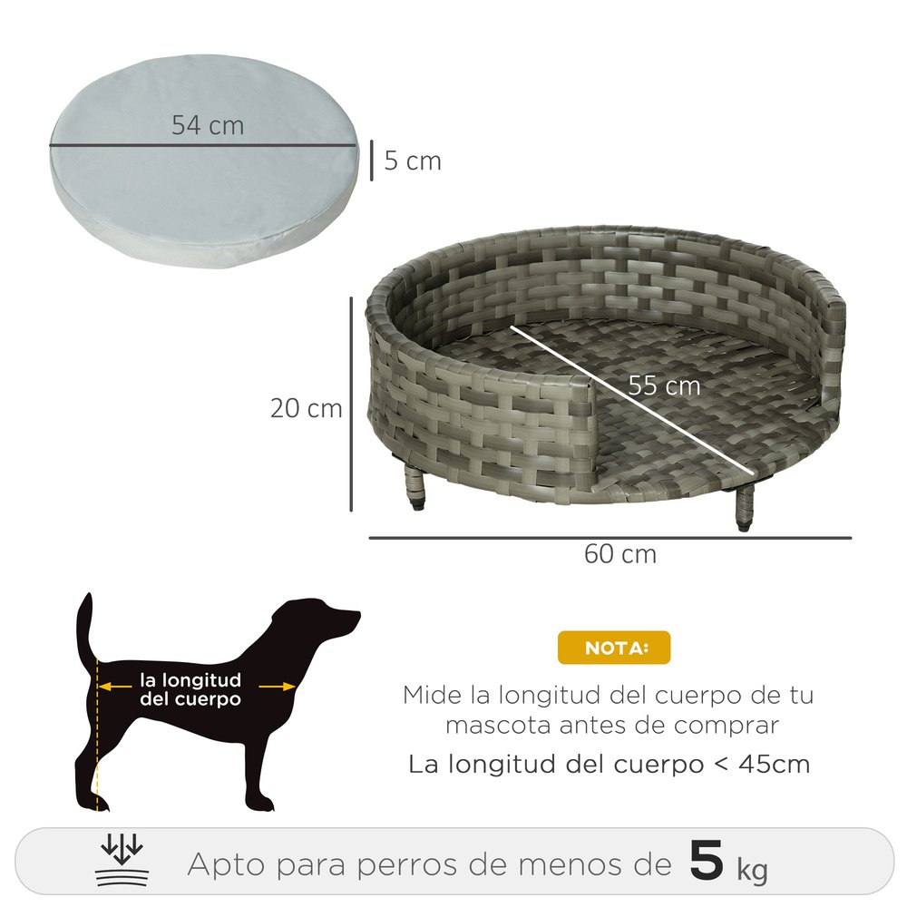 Pawhut Cama Elevada Perros Y Gatos D04-221 60 x 60 x 20 cm Grey - Imagen 3