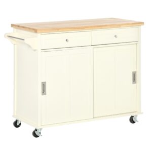 Homcom Carrito De Cocina Multifuncional Con Ruedas Puertas Correderas Y Cajones One Size