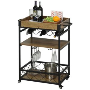 Homcom Carro De Cocina Multiusos Con Botellero Soporte De Copas Y 3 Estantes One Size