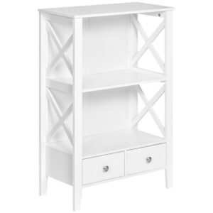 Kleankin Armario Para Baño Con Encimera 2 Estantes Y 2 Cajones Mueble Auxiliar De Almacenaje Para Cocina Salón Dormitorio 60x30x91.5 Cm Blanco One Size White