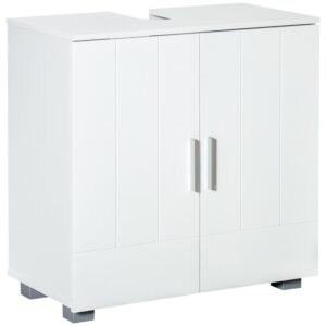 Kleankin Mueble Para Debajo Del Lavabo Armario Baño De Suelo De Madera Con 2 Puertas Y Estante Ajustable Interior Moderno 60x30x60 Cm Blanco One Size White