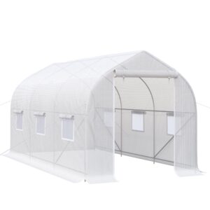 Outsunny Invernadero De Jardín 400x200x200 Cm Tipo Túnel Con 6 Ventanas Transpirables Y Puerta Enrollable Con Cremallera Huerto Para Cultivo Plantas Verduras One Size