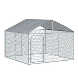 Pawhut Perrera De Exterior Con Toldo Jaula Para Perros Mascotas De Metal Galvanizado Con Cerradura Para Jardín Patio 230x230x172 Cm Plata One Size