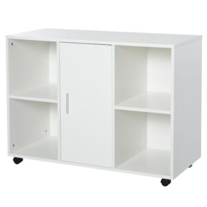 Vinsetto Armario De Oficina Para Impresora Soporte De Máquinas Con 4 Compartimentos Armario De Puerta Ruedas 2 Frenos 100x40x71 Cm Blanco One Size