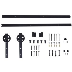 Homcom Herraje Puerta Corredera 200 Cm Kit De Rieles Deslizantes Para Puerta De Granero De Madera Acero Al Carbono Baño Cocina Dormitorio Negro One Size