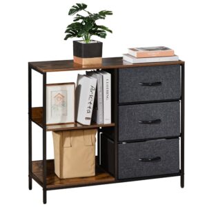 Homcom Cómoda Cajonera De Tela Con 3 Cajones Plegables Y 2 Estantes Estilo Industrial Para Dormitorio Salón Pasillo 80x29x71 Cm Marrón Rústico Y Gris Oscuro One Size