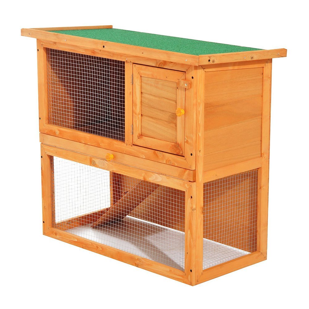 Pawhut Conejera Madera Jaula Para Conejos O Casa Para Animales Pequeños 90x45x80cm Área De Juego One Size
