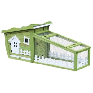 Pawhut Conejera De Madera Caseta Exterior Con Bandeja Extraíble Y Techo Asfáltico 156x65x65 Cm Verde Y Blanco One Size