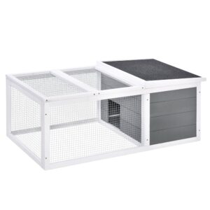 Pawhut Conejera De Exterior Jaula Para Conejos Cobayas Animales Pequeños Con 2 Puertas Superiores Y Techo Abatible Asfáltico Madera De Abeto 115x66x47,5 Cm One Size